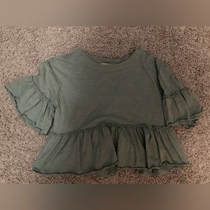 Altar’d State olive ruffle crop top XS
